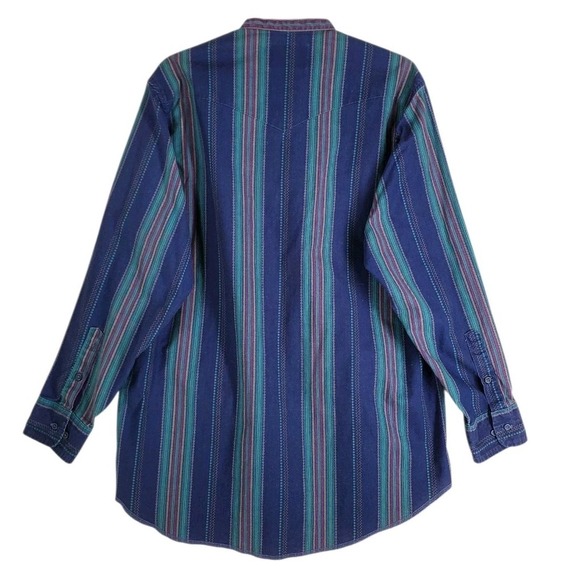 Wrangler Shirt Brushpopper Banded Collar X-Long Men L 16.5-34 Colorful Striped - Picture 15 of 16